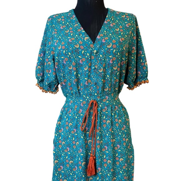 R.Vivimos Cotton Short Sleeve V Neck Floral Print Bohemian Long Prairie … - Picture 8 of 16